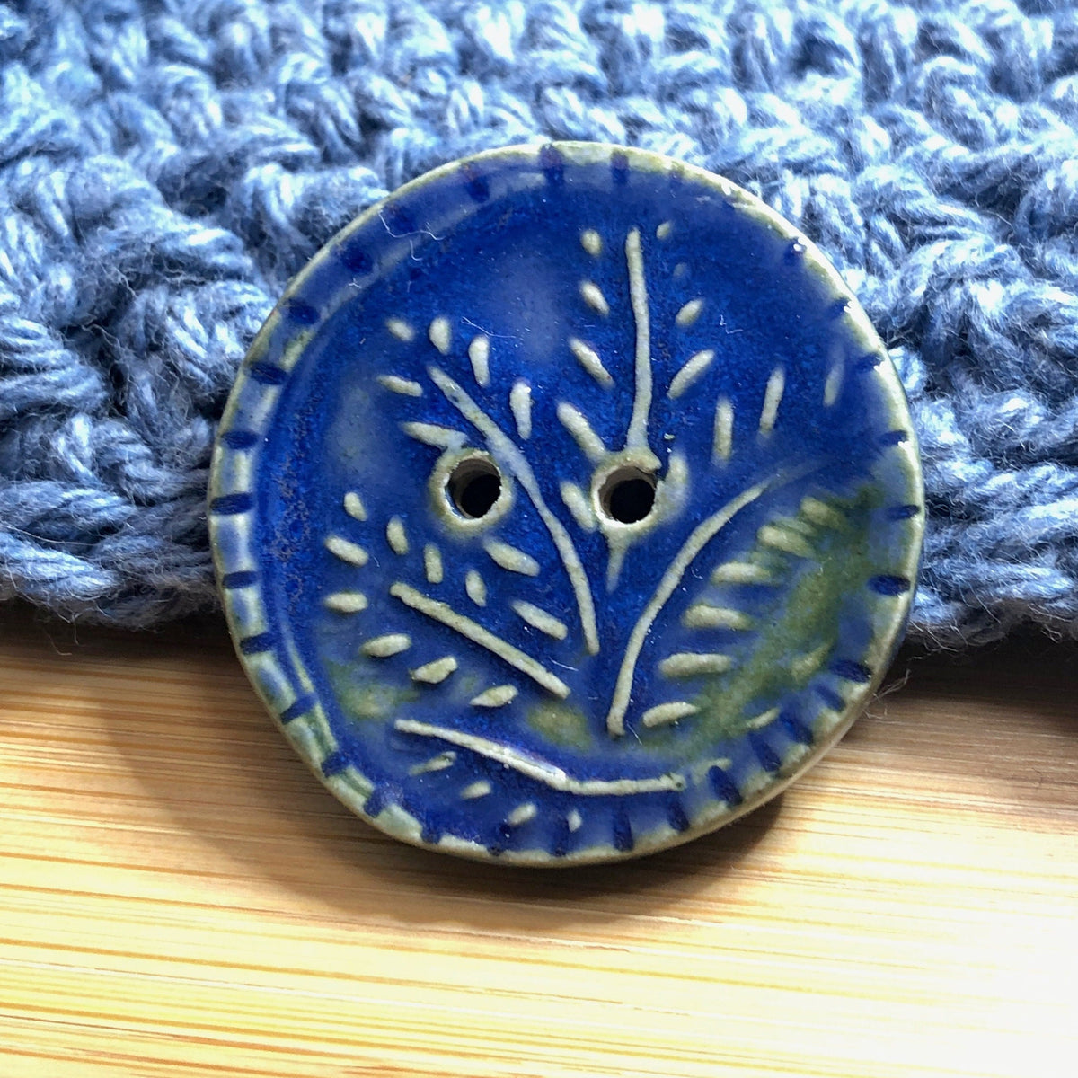 Large Blue and Green Wheat Round Button