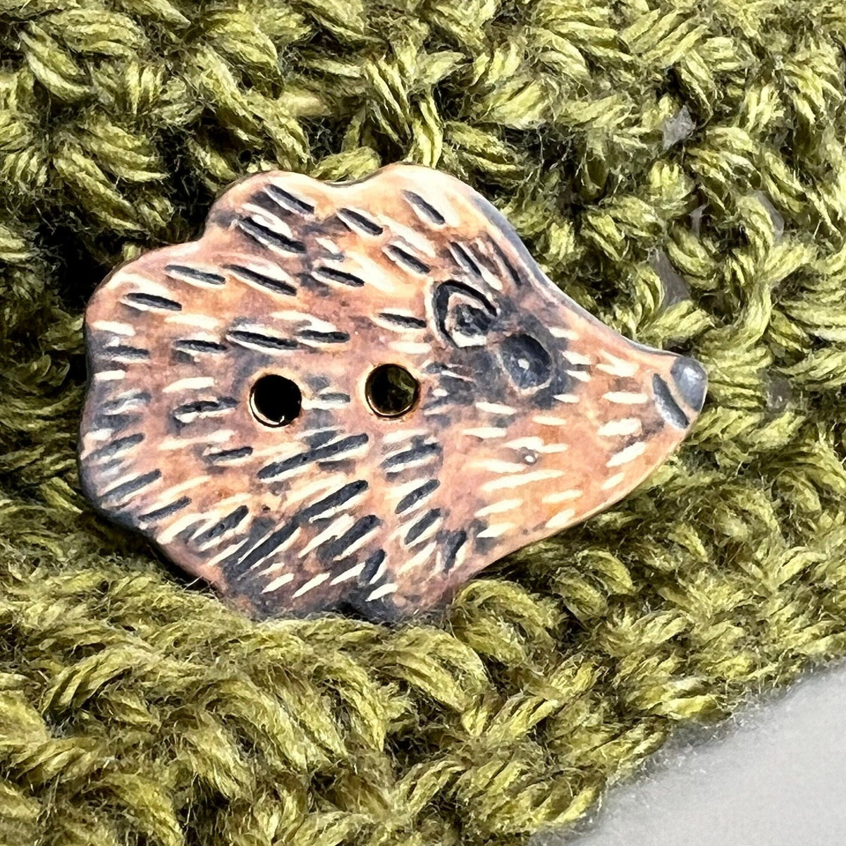 Large Brown Hedgehog Ceramic Button
