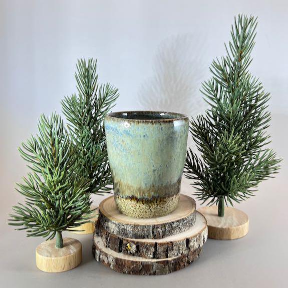 Green and Khaki 6.5 ounce Speckled Stoneware Tumbler