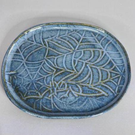 Small Dark Blue Oval with Spider Web Texture Trinket Tray/Teabag Holder/ Spoon Rest
