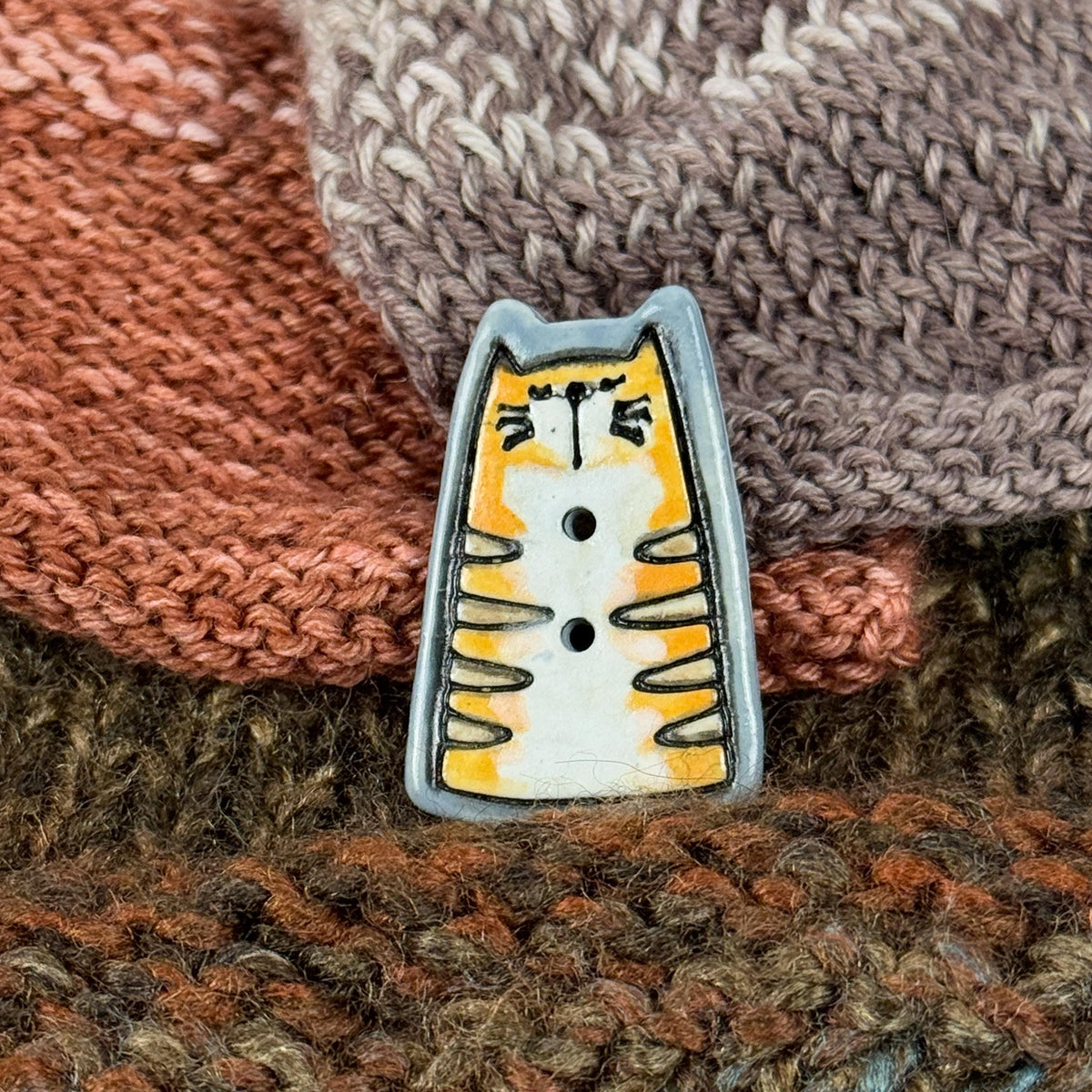 Orange Tiger Kitty Ceramic Button