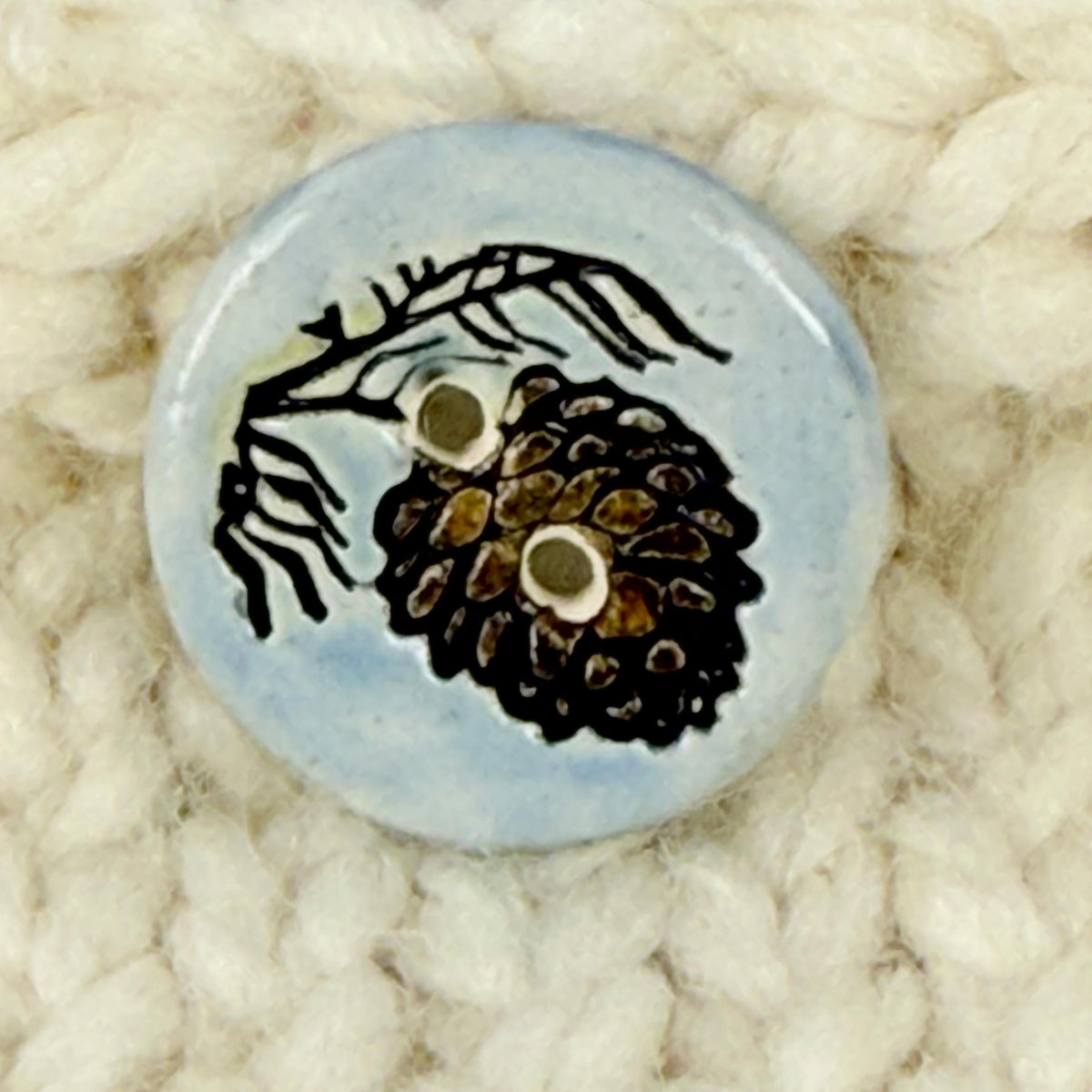 Pinecone with Pine Branch on Blue Round Ceramic Buttons