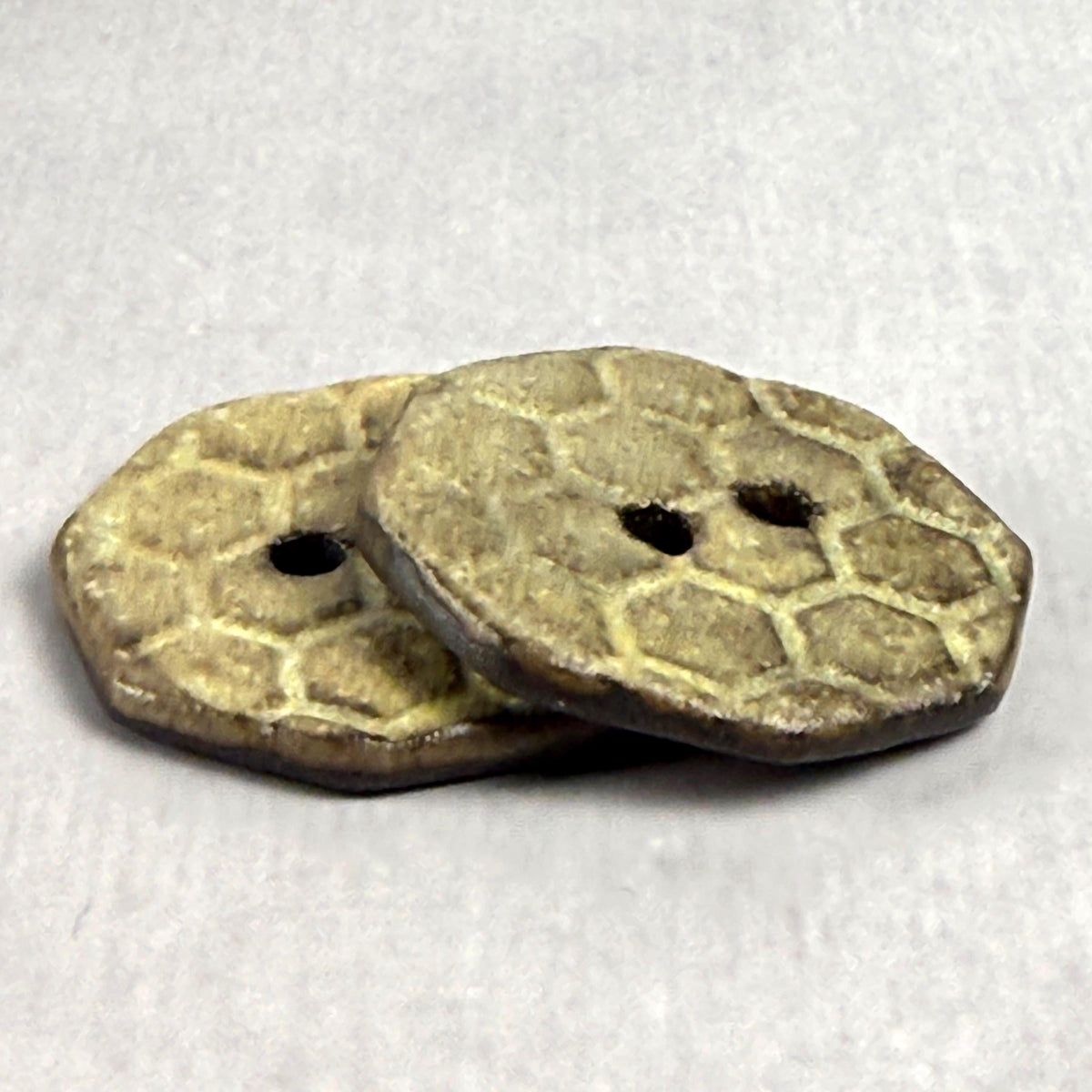Golden Yellow Bee Hive Pattern on Black Porcelain Octagon Shaped Button