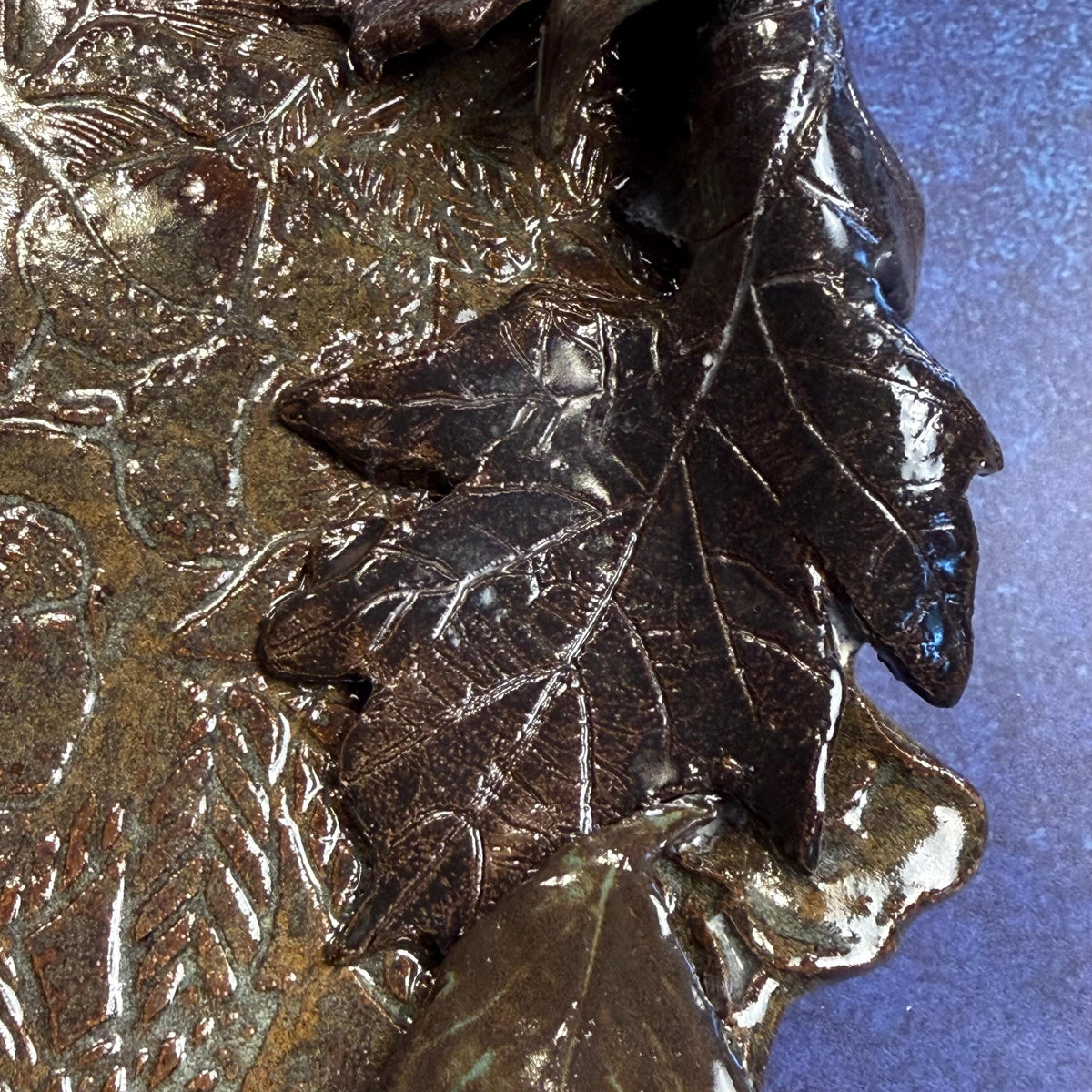 Large Brown and Green Leaf Organic Shaped Serving Plate/Platter