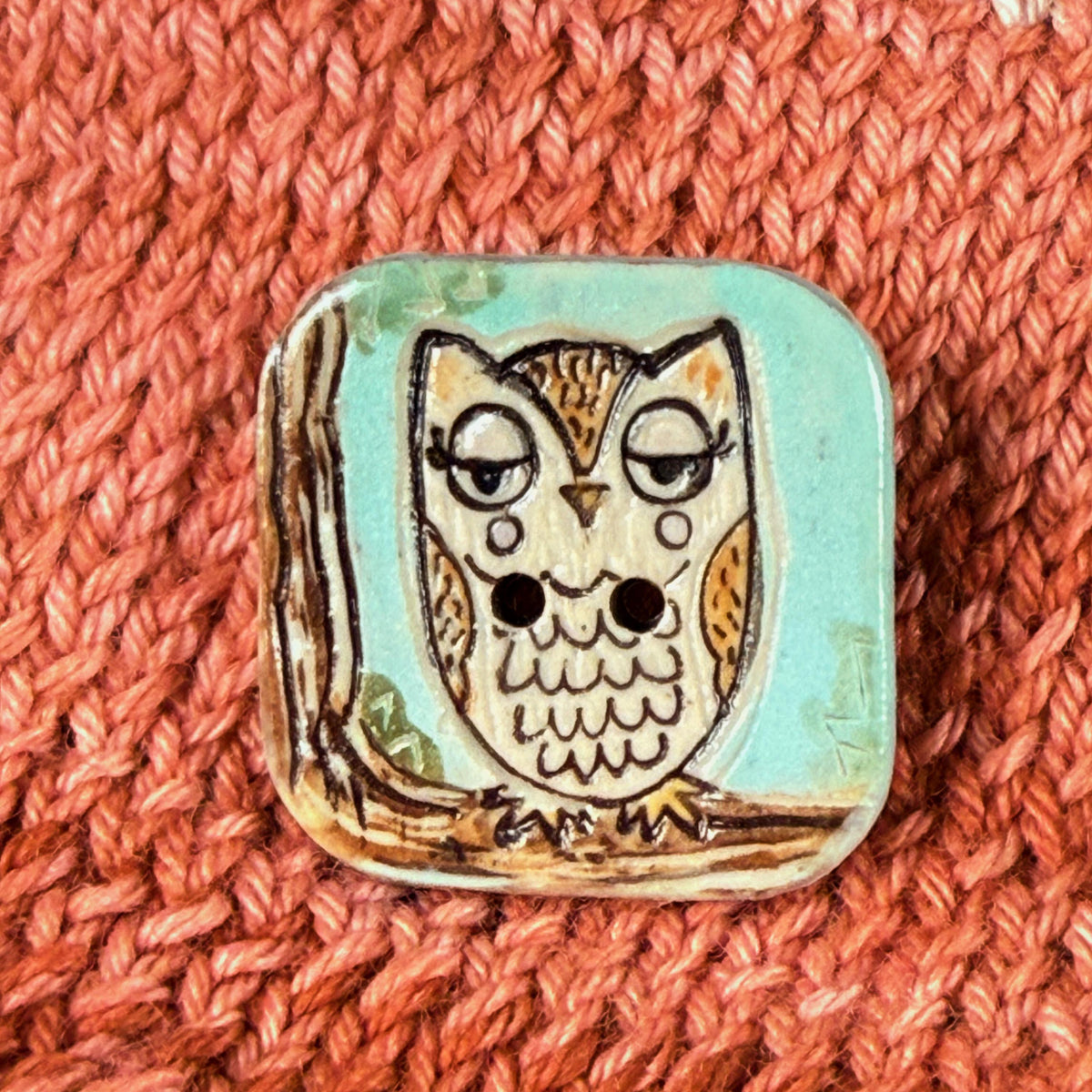 Retro Owl and Hedgie Square Ceramic Buttons