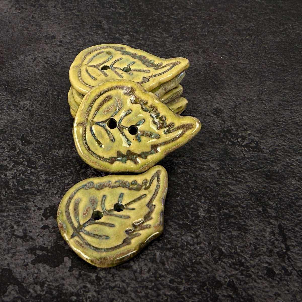 Large Stylized Green Leaf Ceramic Button