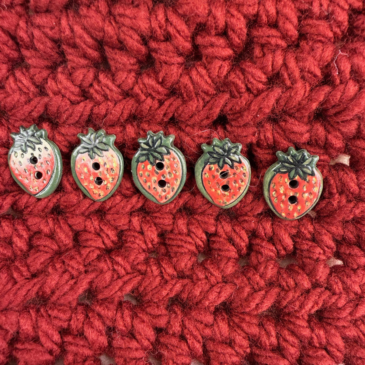 Set of 5 Small Strawberry Season Ceramic Buttons