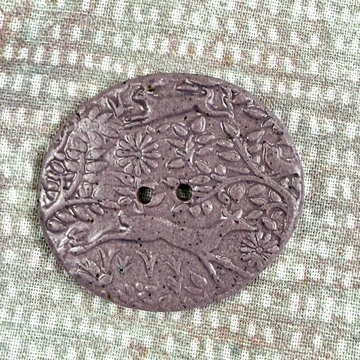 Lg Dark Lavender Porcelain Woodland Deer Oval Button