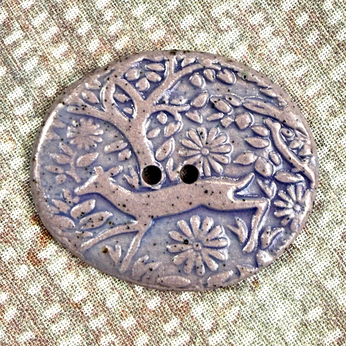 Dark Lavender Porcelain Woodland Deer Oval Button