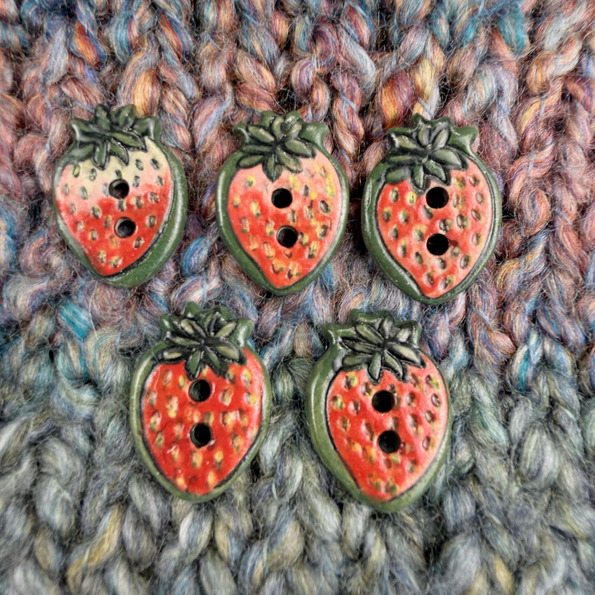 Set of 5 Small Strawberry Season Ceramic Buttons