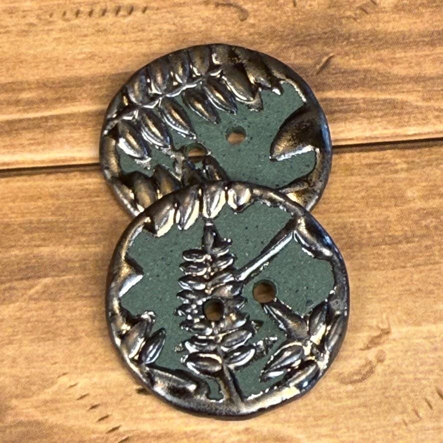 Gold Fern Leaves on Green Porcelain Round Buttons