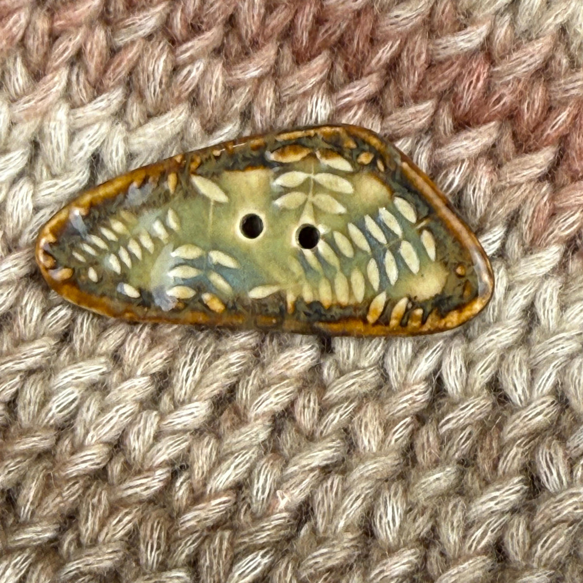 Ferns with Green, Blue, and Copper 2 Hole Large Triangular Buttons