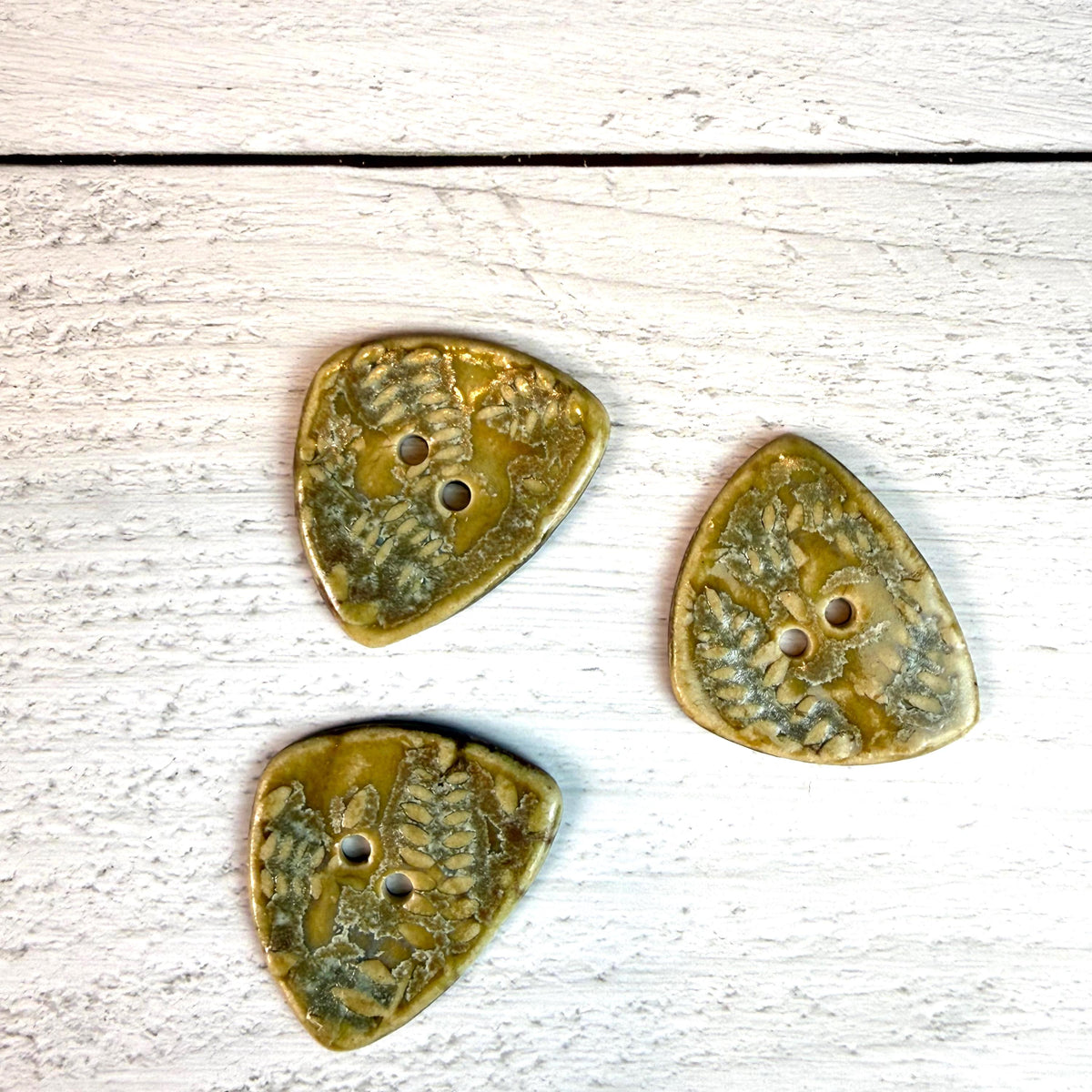 Spring Ferns with Green and Gold 2 Hole Small Triangular Buttons