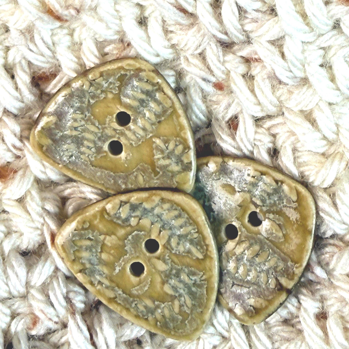 Spring Ferns with Green and Gold 2 Hole Small Triangular Buttons