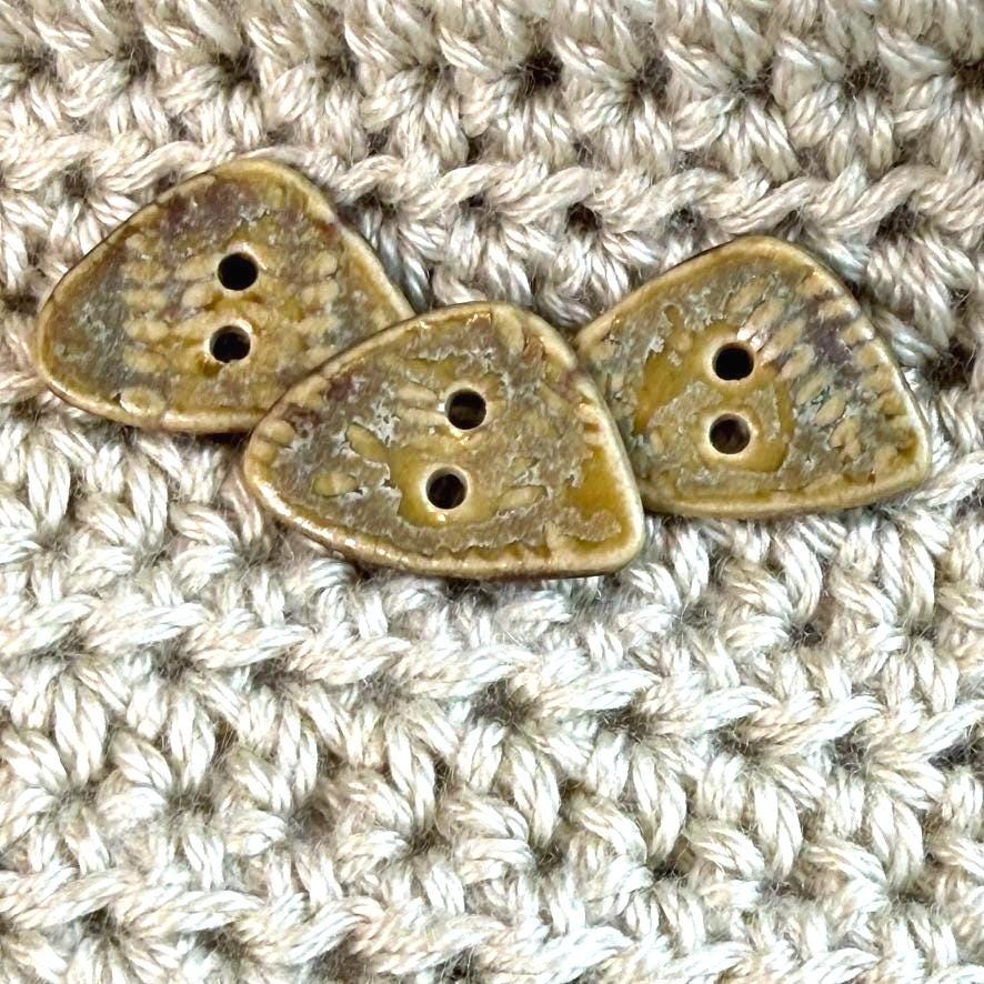 Tiny Spring Ferns with Green and Gold 2 Hole Triangular Buttons