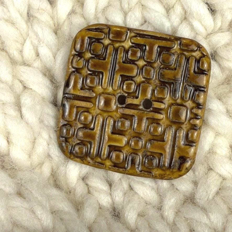 Large Golden Brown Graphic Texture Square 2 Hole Button