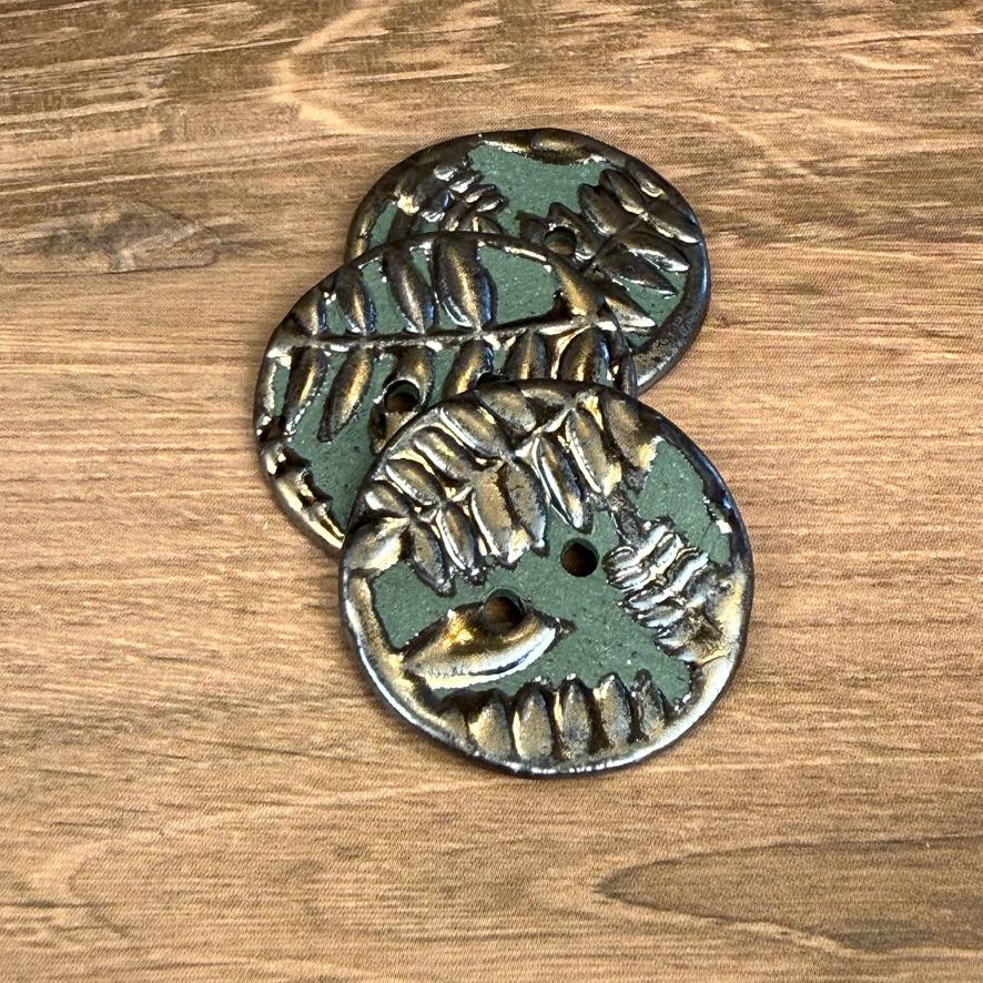 Gold Fern Leaves on Green Porcelain Round Buttons