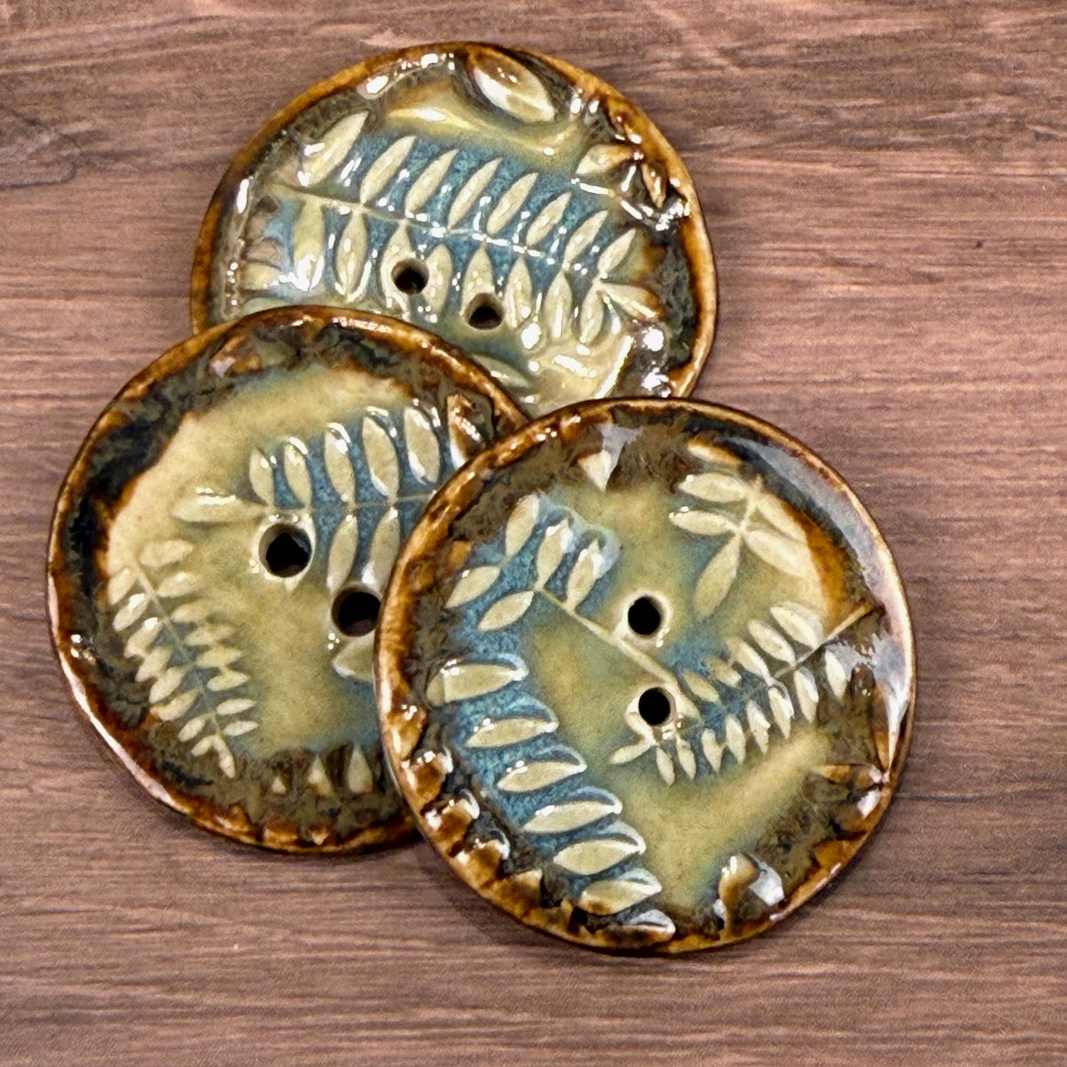 Ferns with Green, Blue, and Copper 2 Hole Large Round Buttons