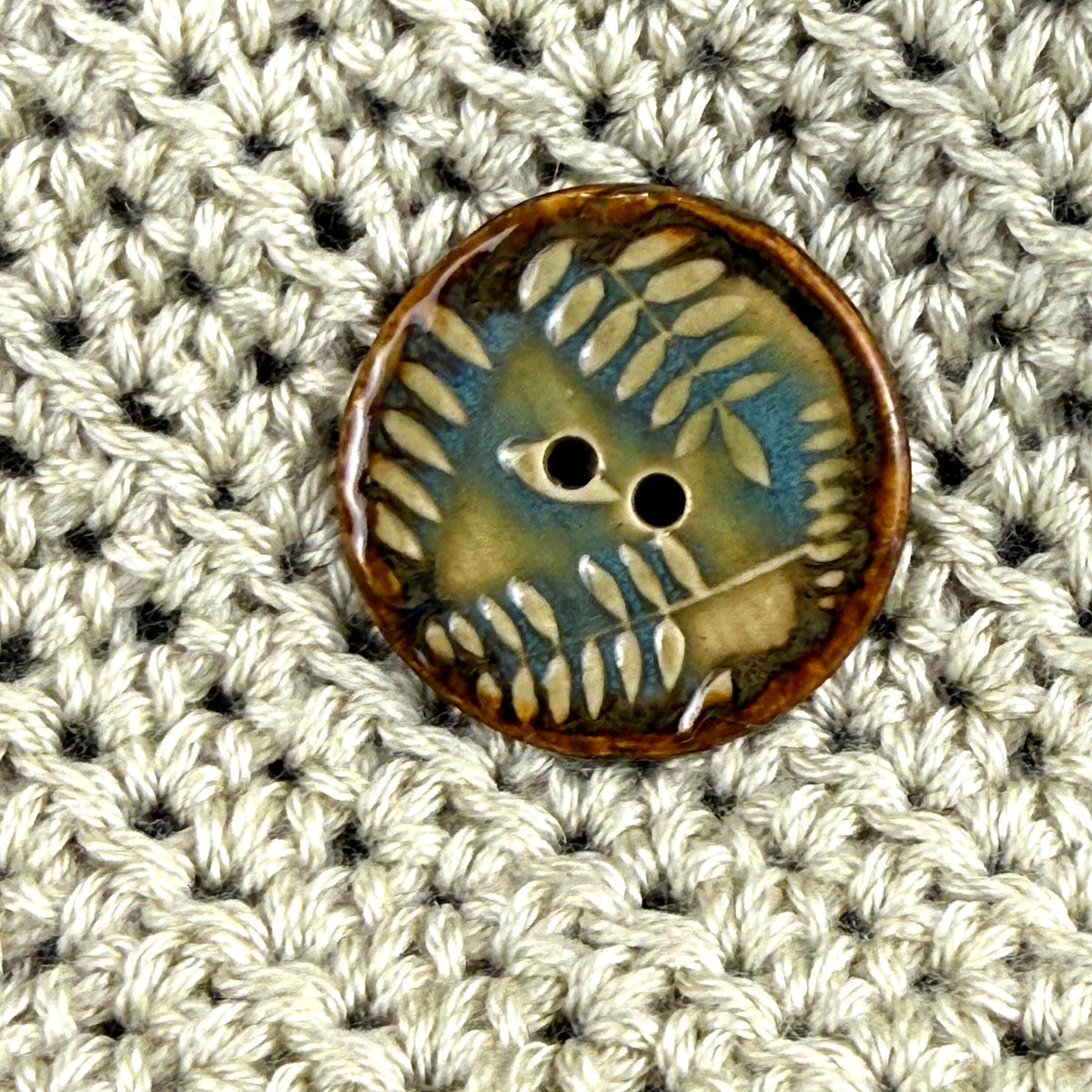 Ferns with Green, Blue, and Copper 2 Hole Large Round Buttons