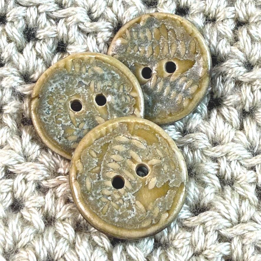 Small Spring Ferns with Green and Gold 2 Hole Round Buttons