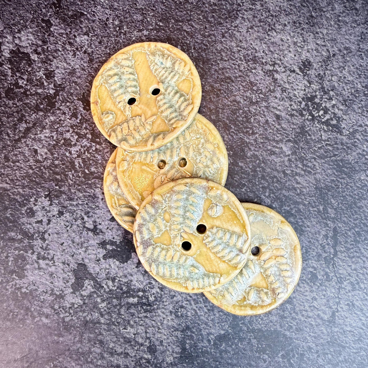 Small Spring Ferns with Green and Gold 2 Hole Round Buttons