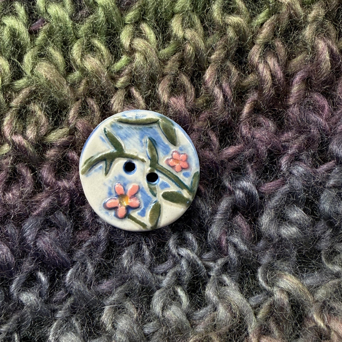 Pink Flowers on White and Blue Buttons