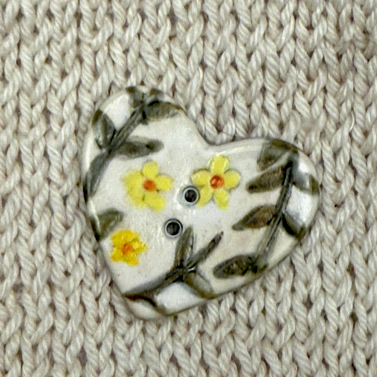 Yellow Flowers on White Heart Buttons