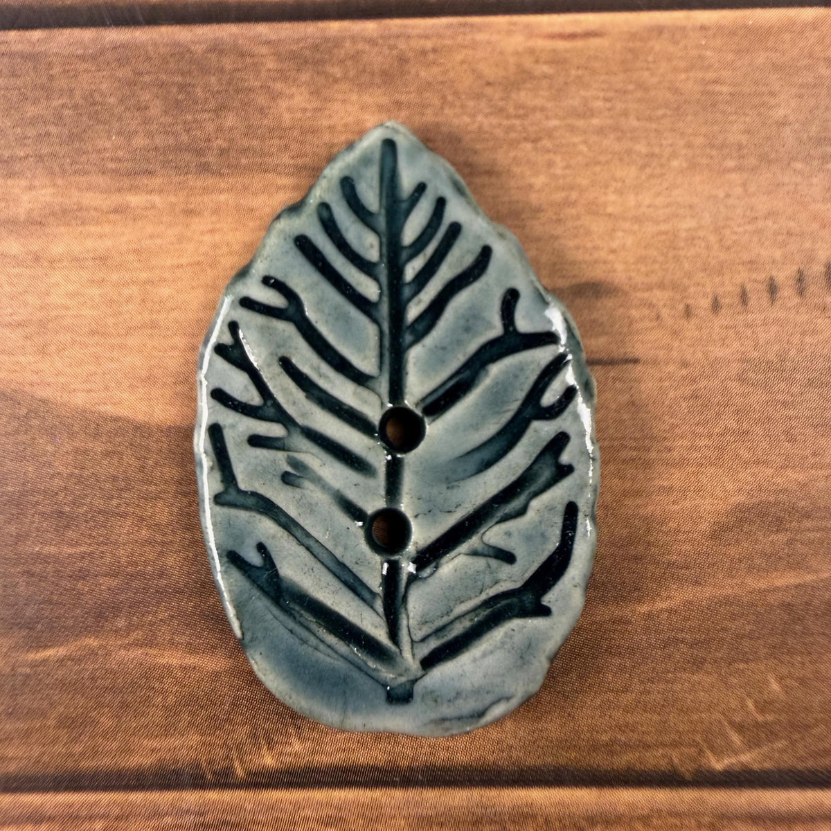 Storm Blue Leaves with Veins Buttons