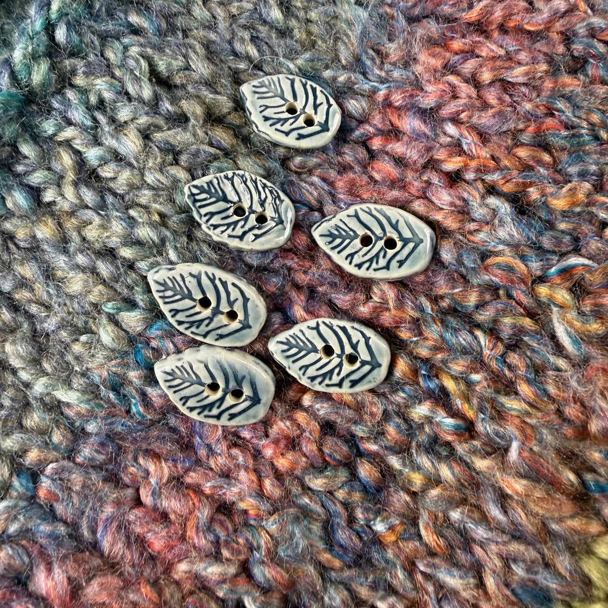 Storm Blue Leaves with Veins Buttons