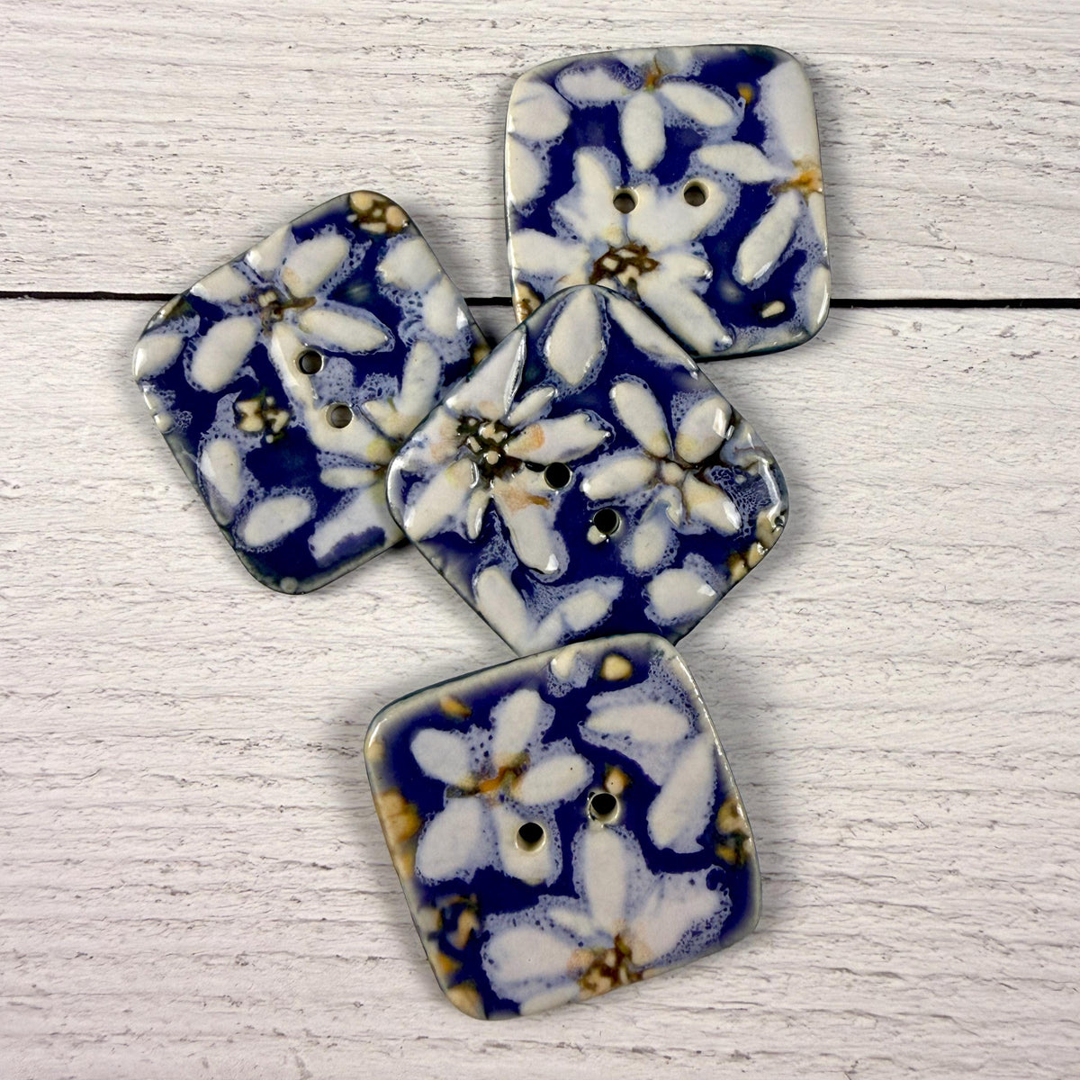 White Flowers on Purple Square Buttons