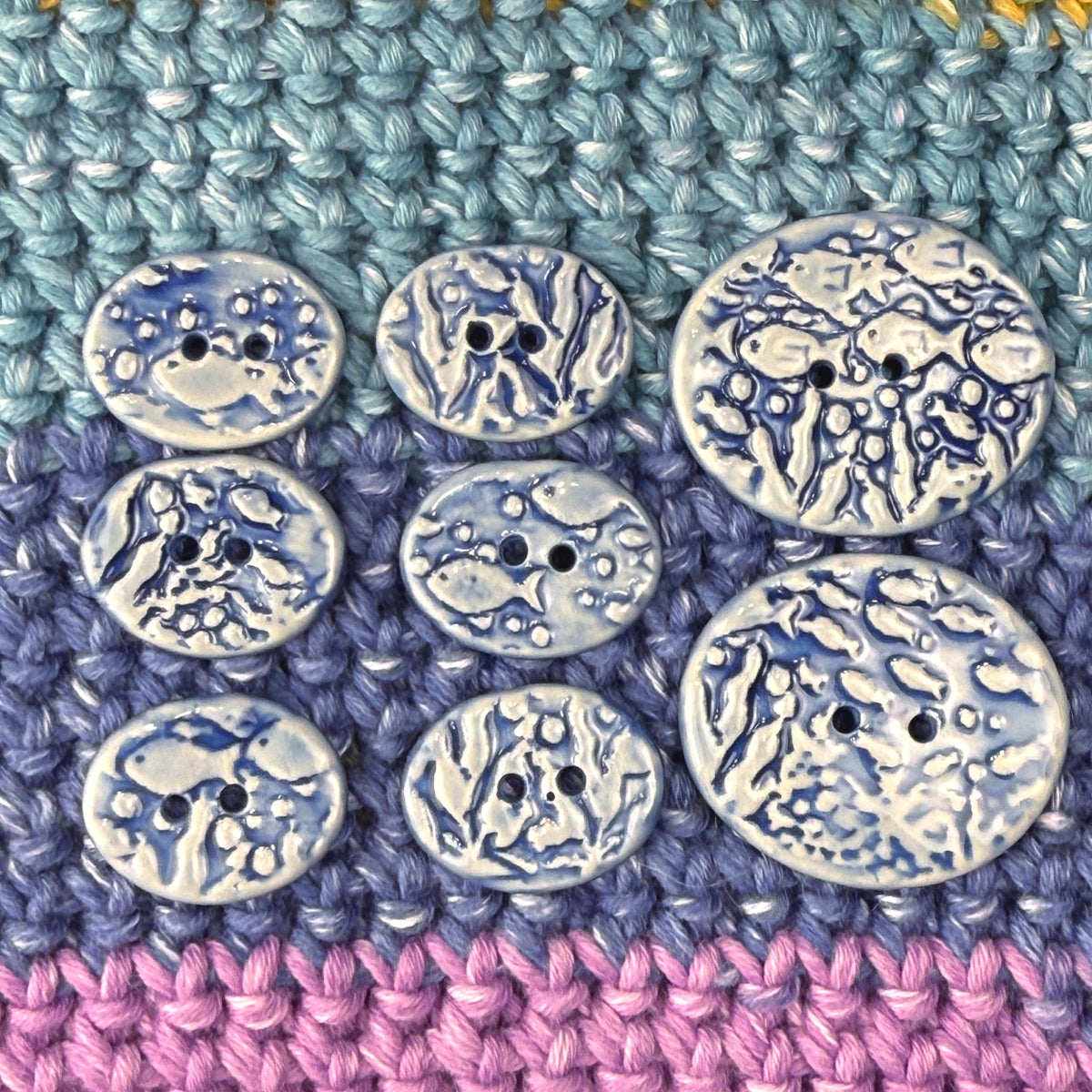 Blue School of Fish Oval Buttons