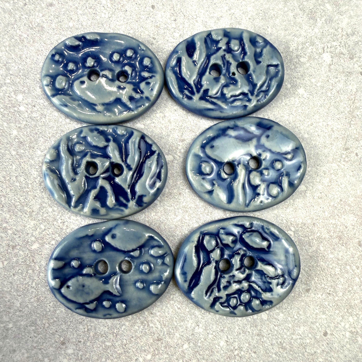 Blue School of Fish Oval Buttons
