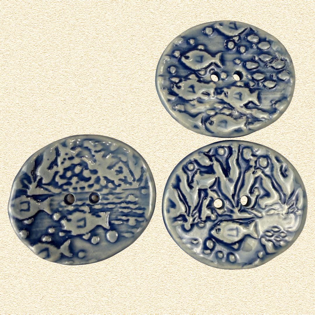 Blue School of Fish Oval Buttons