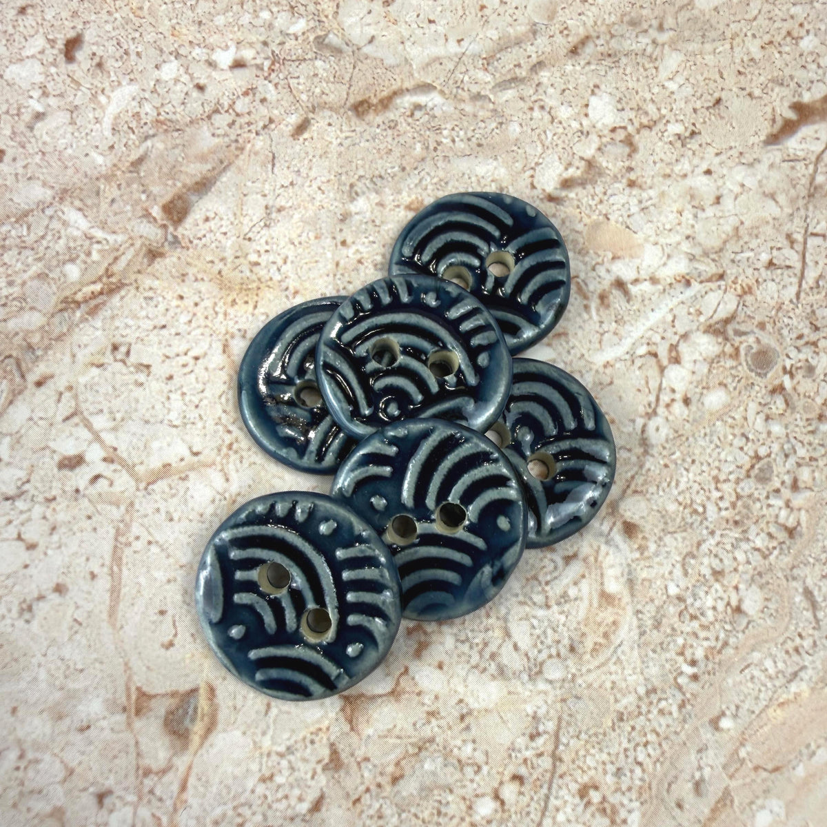 Set of 6 Small Wave Texture Blue Round Buttons