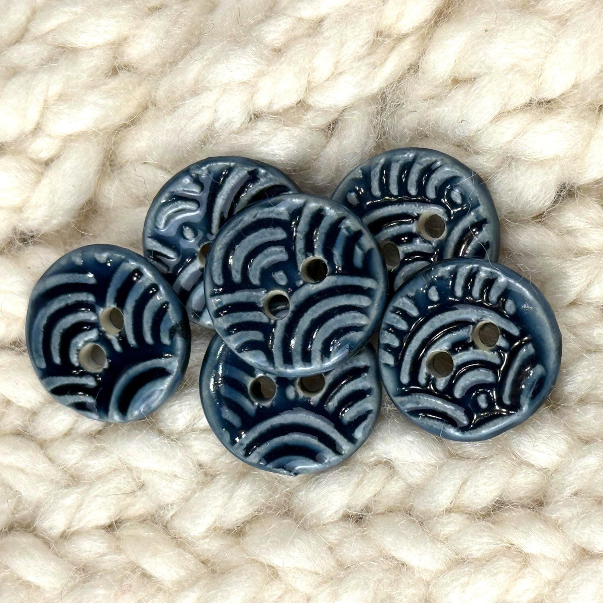 Set of 6 Small Wave Texture Blue Round Buttons