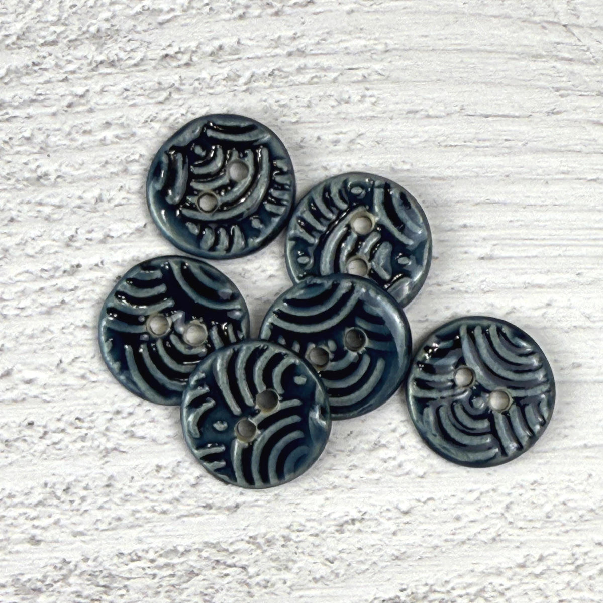 Set of 6 Small Wave Texture Blue Round Buttons
