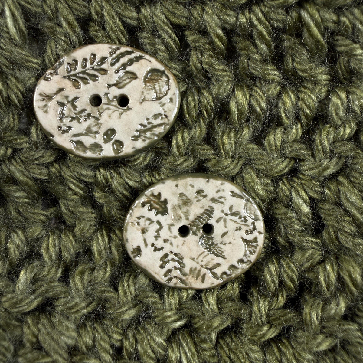 Mushrooms and Leaves Green and Off White Buttons