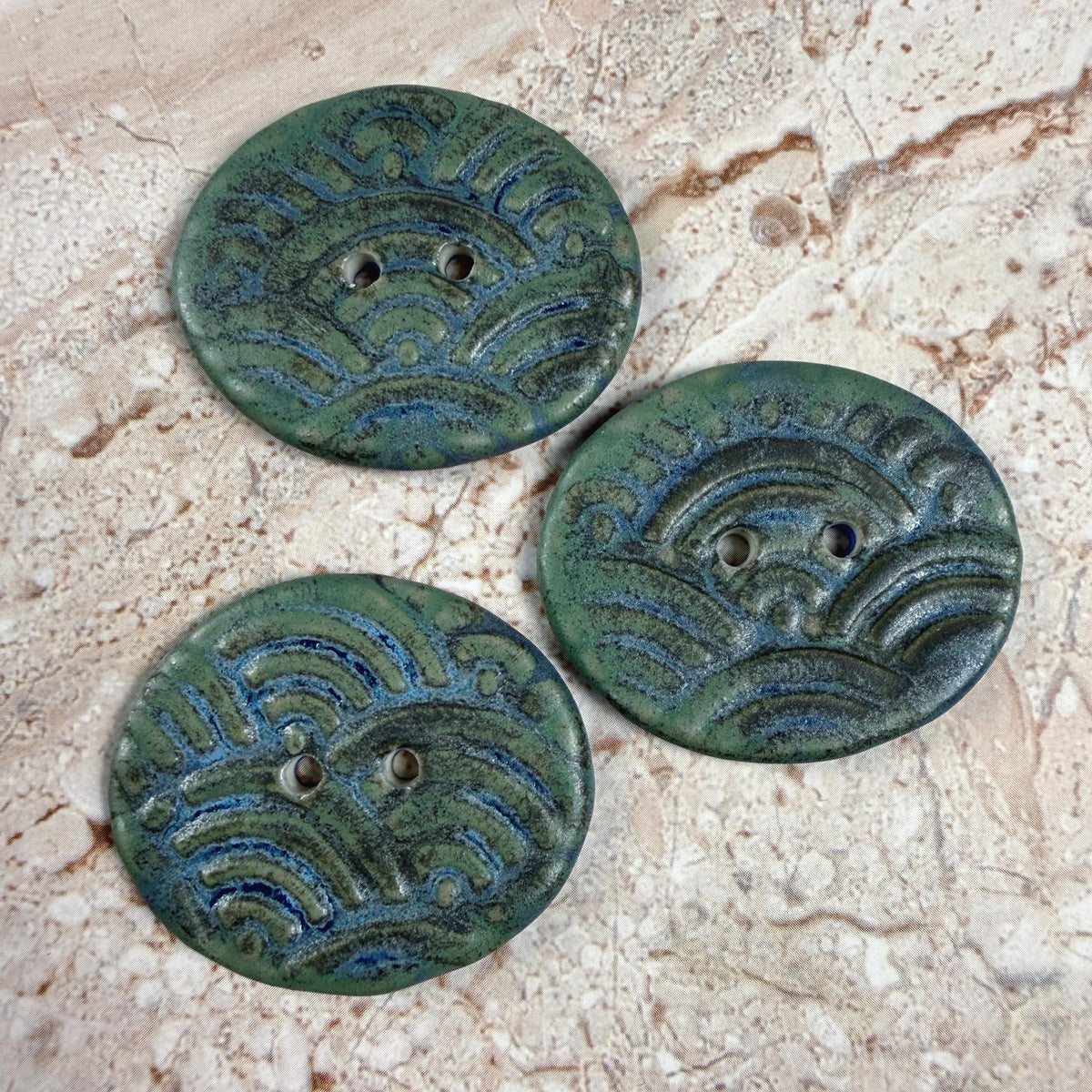 Blue and Green Wave Ceramic Buttons