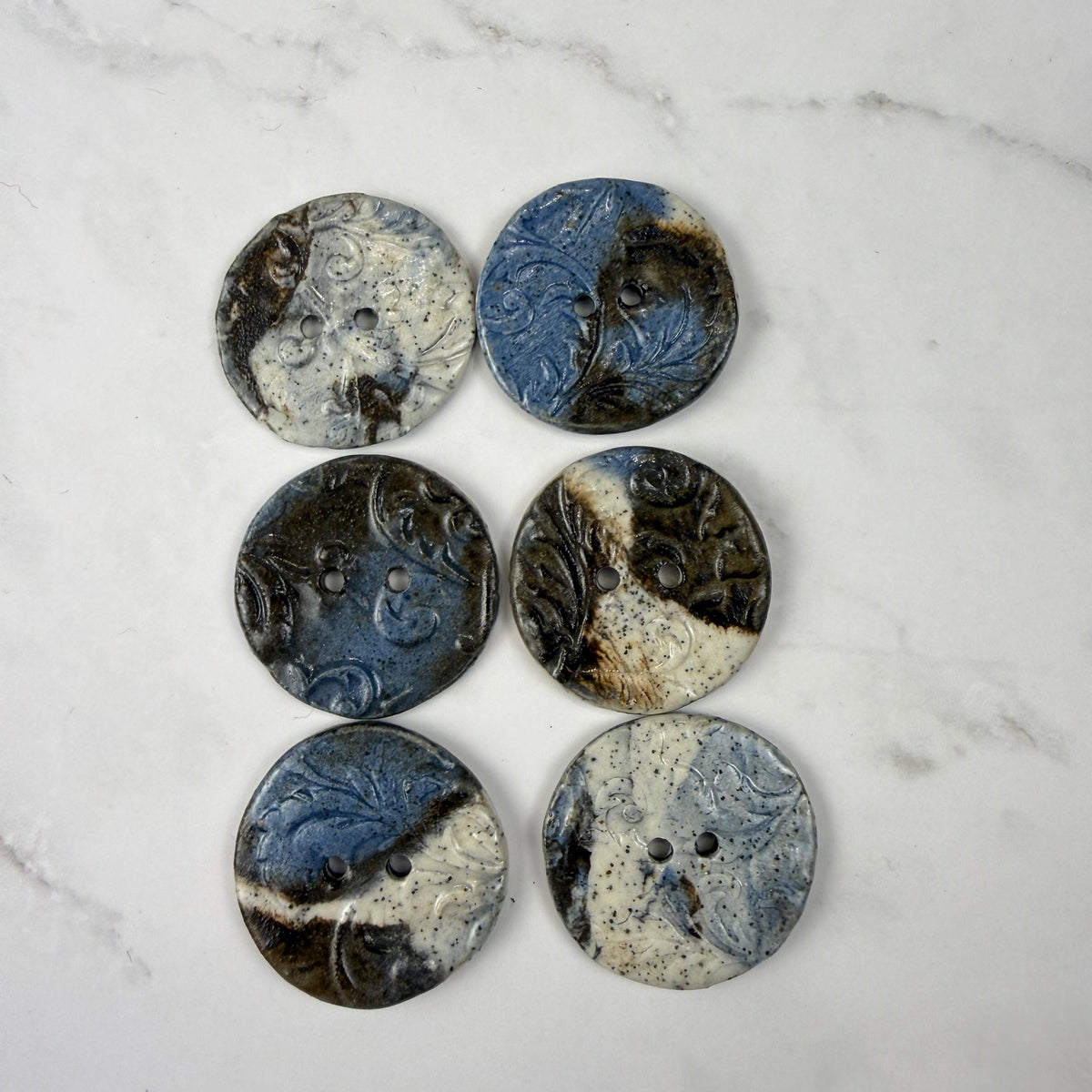 Blue, Brown, and White Speckled Porcelain Buttons
