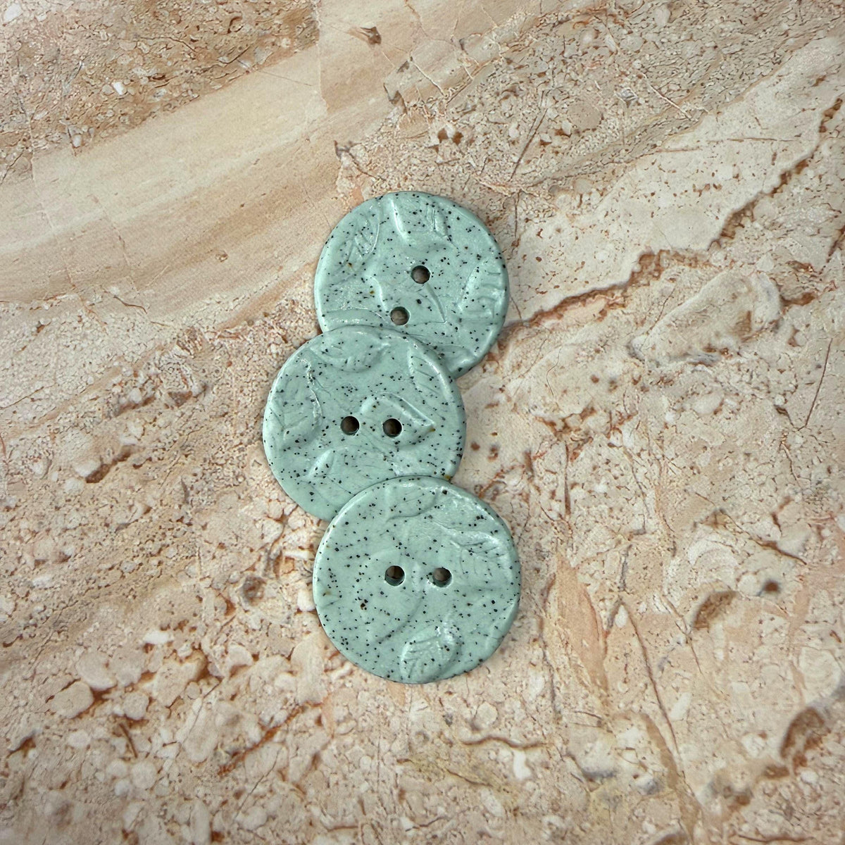 Raised Leaf Pattern Light Green Speckled Porcelain Buttons