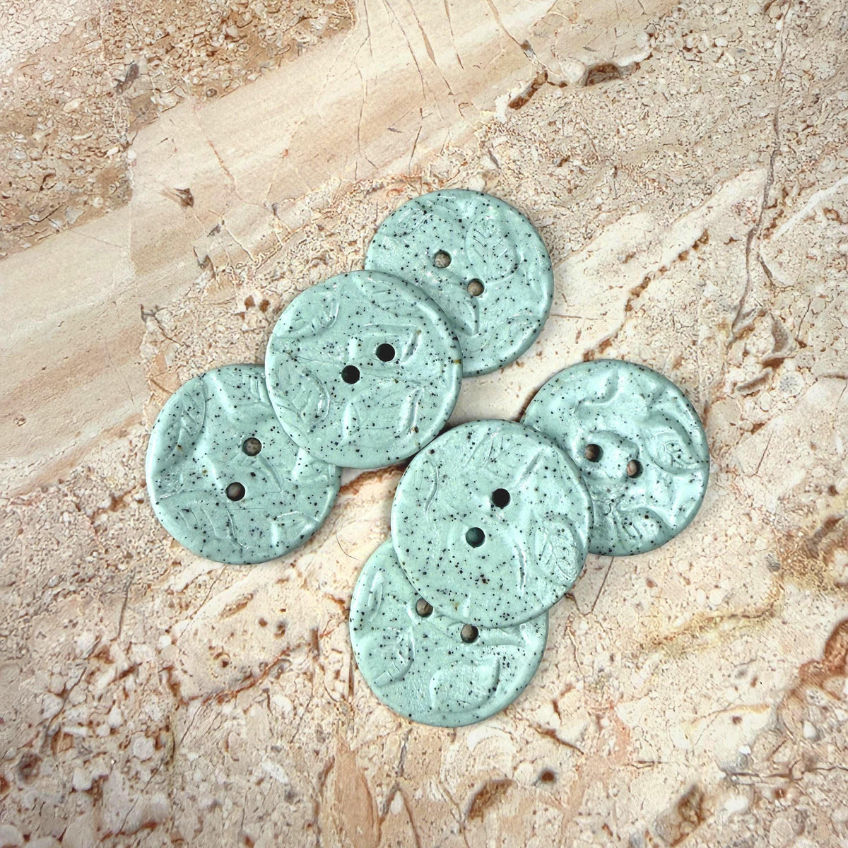 Raised Leaf Pattern Light Green Speckled Porcelain Buttons