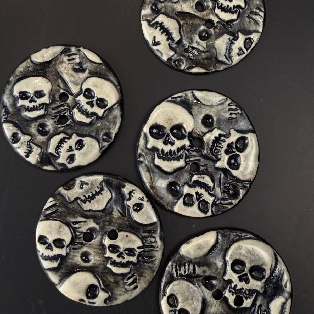 Black and White Skull Patterned Round Buttons
