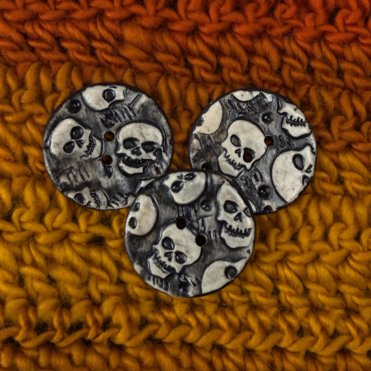 Black and White Skull Patterned Round Buttons