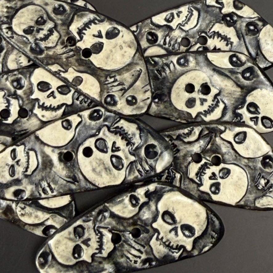 Black and White Skull Patterned Triangular Buttons