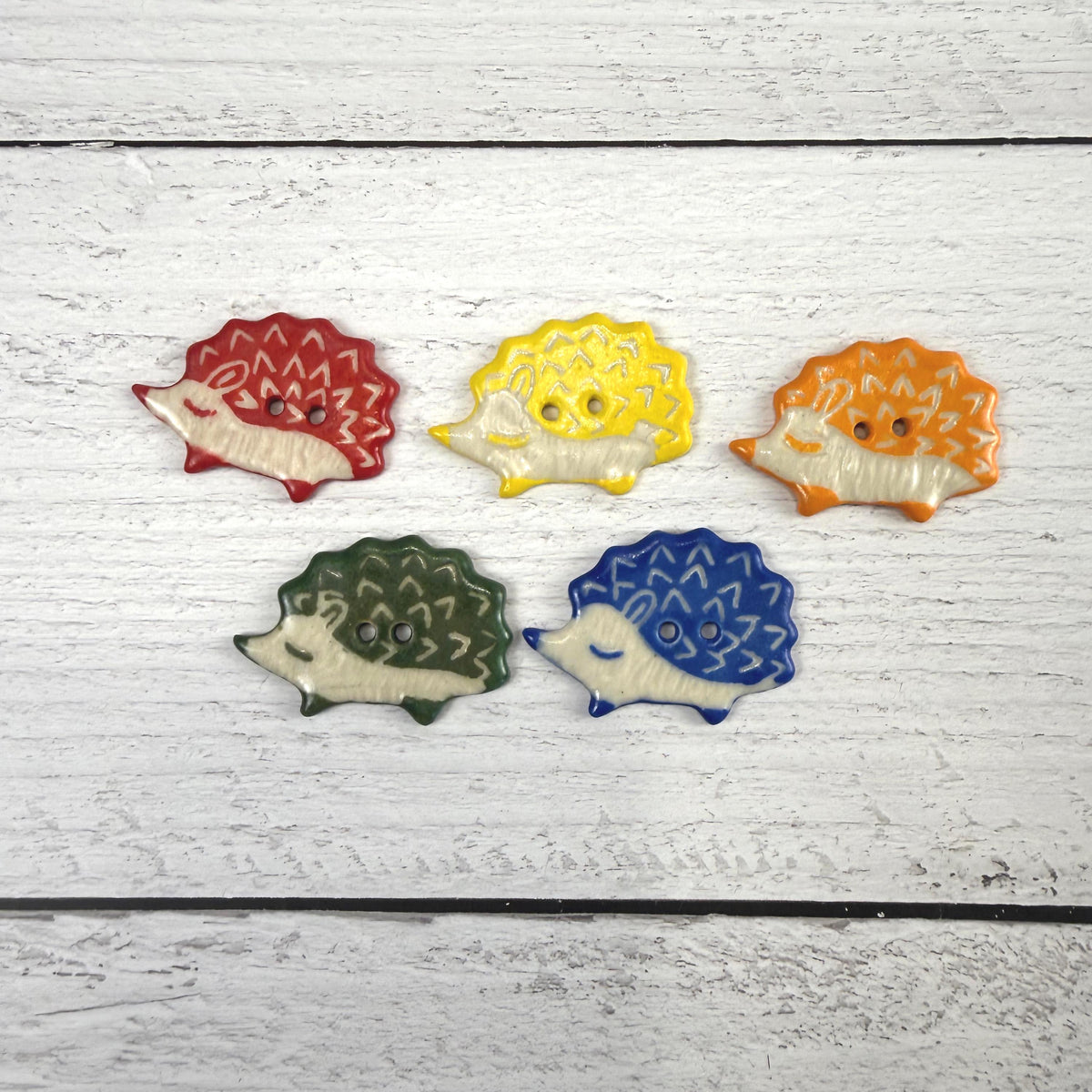 Sgraffito Hedgehog Ceramic Buttons