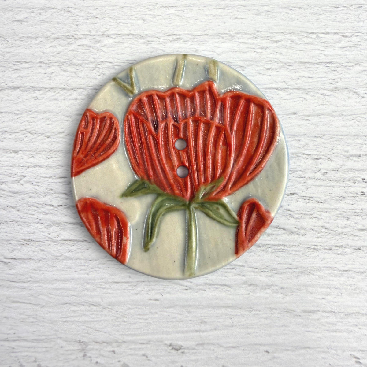 Bright Red Poppies on Blue Round Buttons