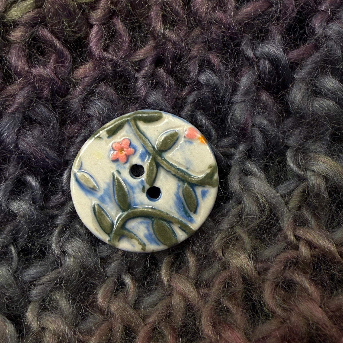 Pink Flowers on White and Blue Buttons