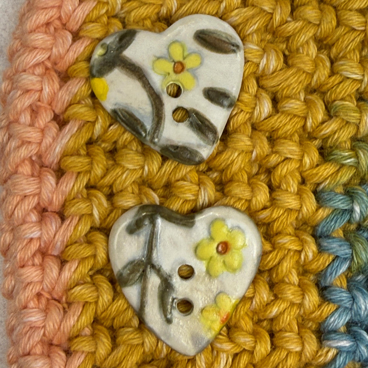 Yellow Flowers on White Heart Buttons