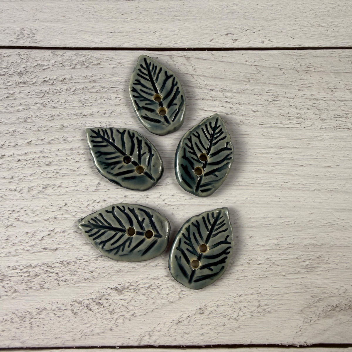 Storm Blue Leaves with Veins Buttons