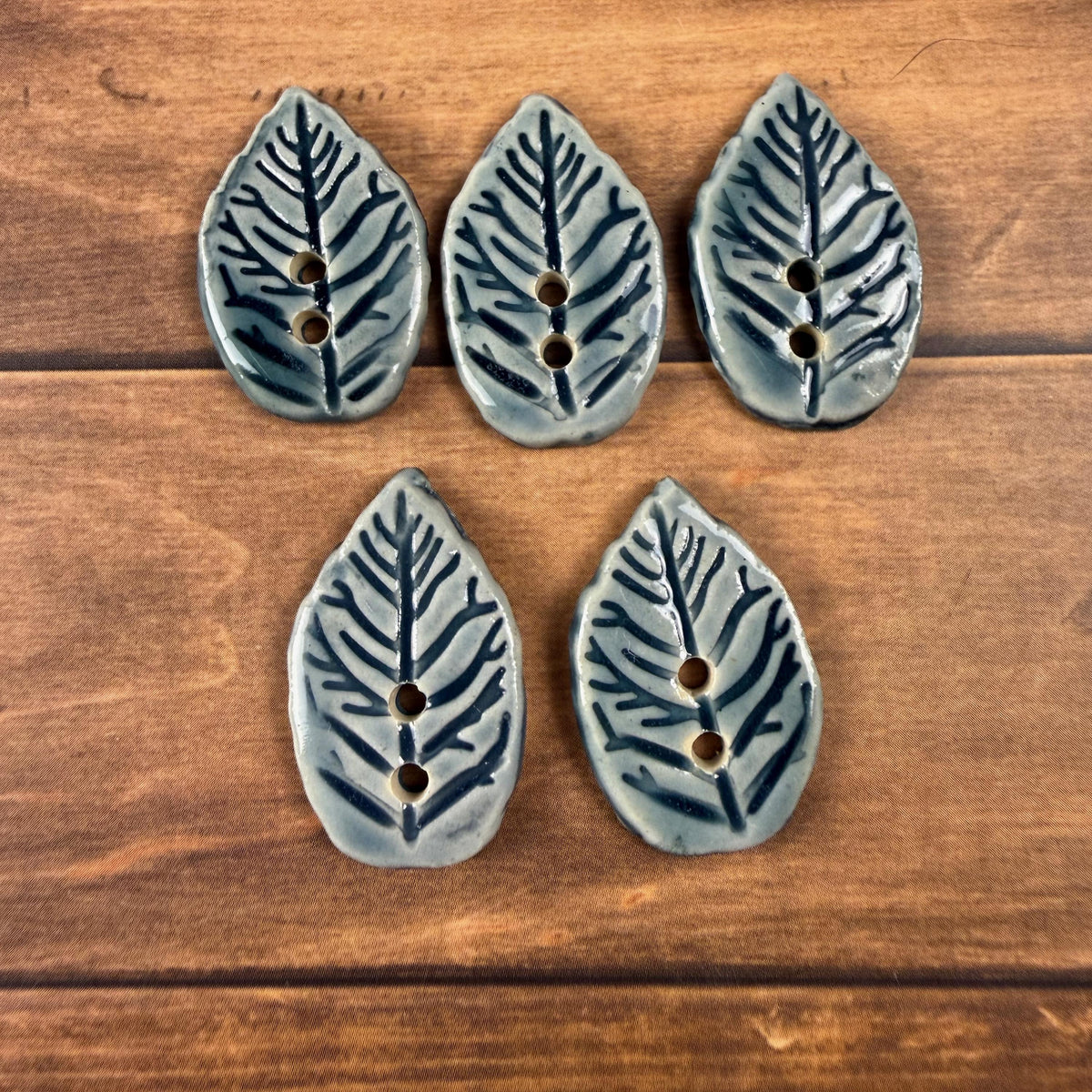 Storm Blue Leaves with Veins Buttons